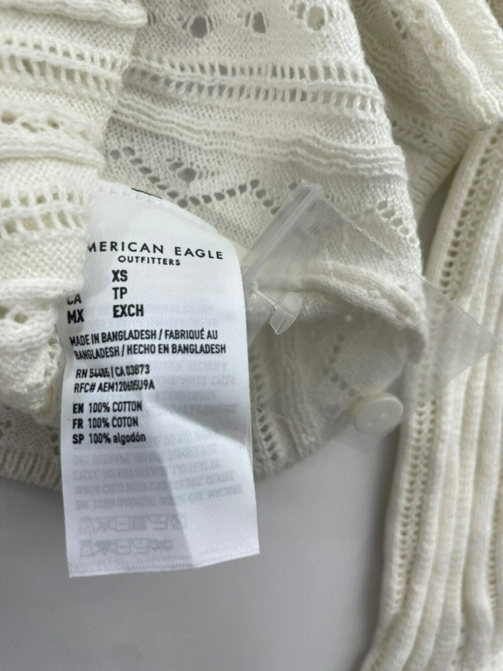 American Eagle Outfitters White Cotton Pointelle Knit Button Sweater Wmn's Sz XS - Picture 6 of 6